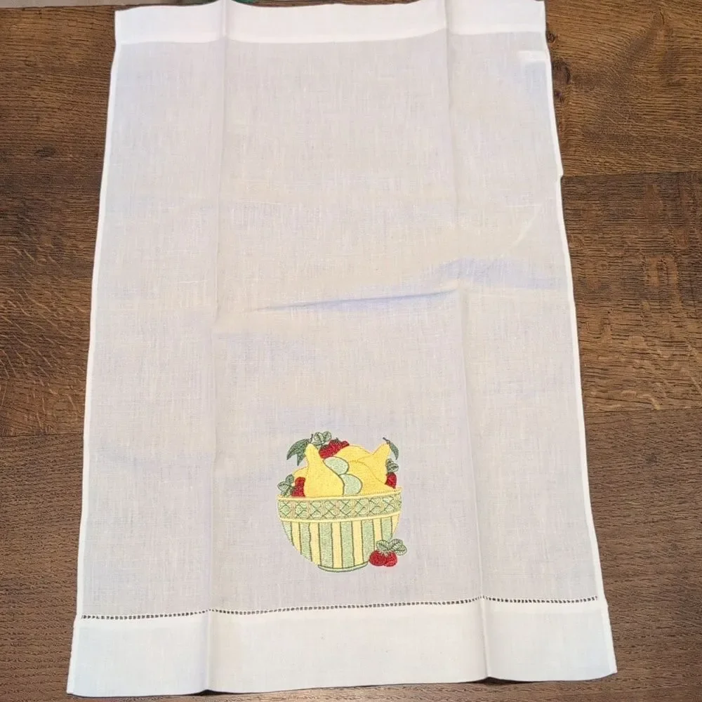 Embroidered Fruit Basket Tea Towel